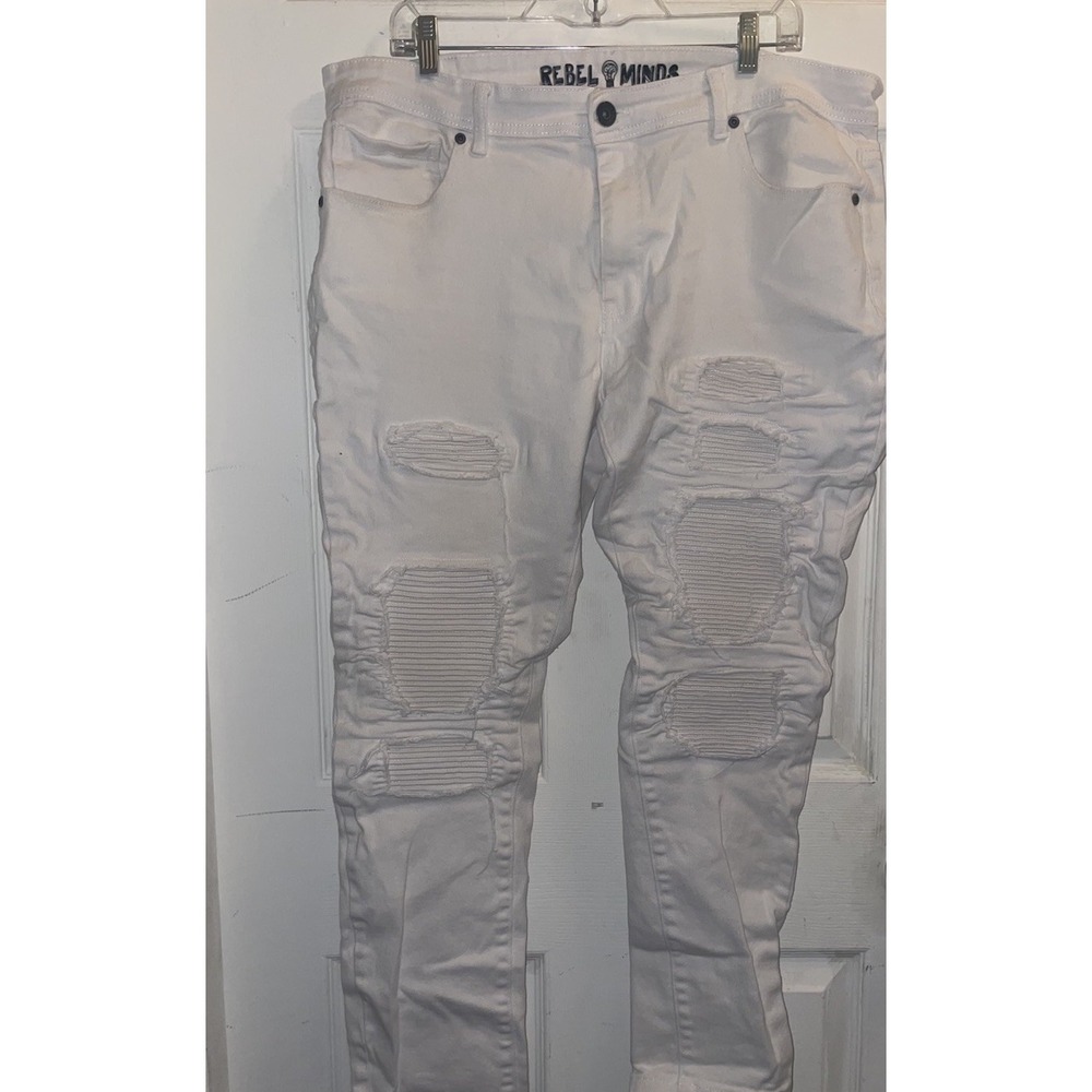 Rebel Minds Mens Jeans Distressed White 40/32